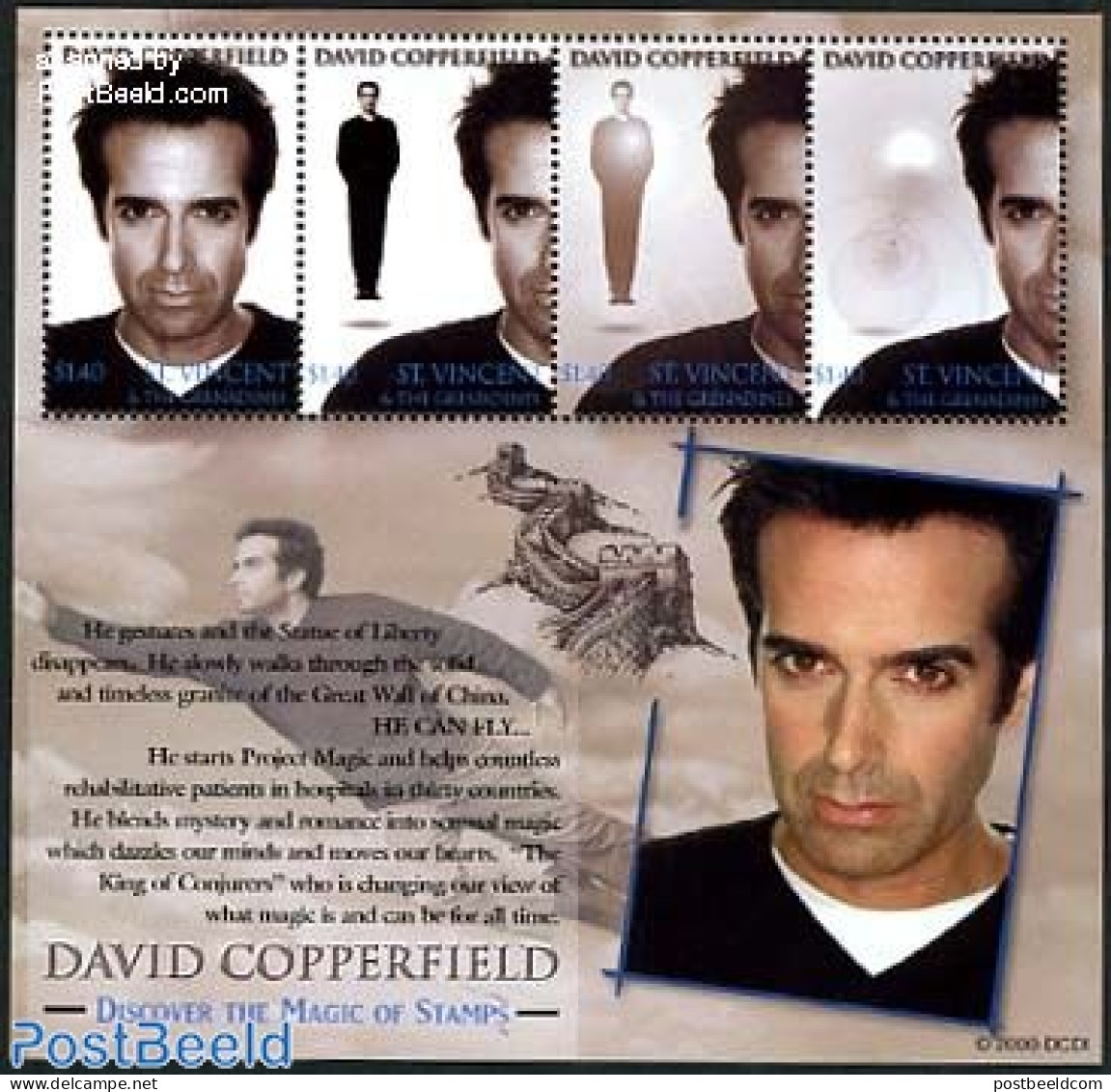 Saint Vincent 2000 David Copperfield 4v M/s, Mint NH, Performance Art - Theatre - Teatro