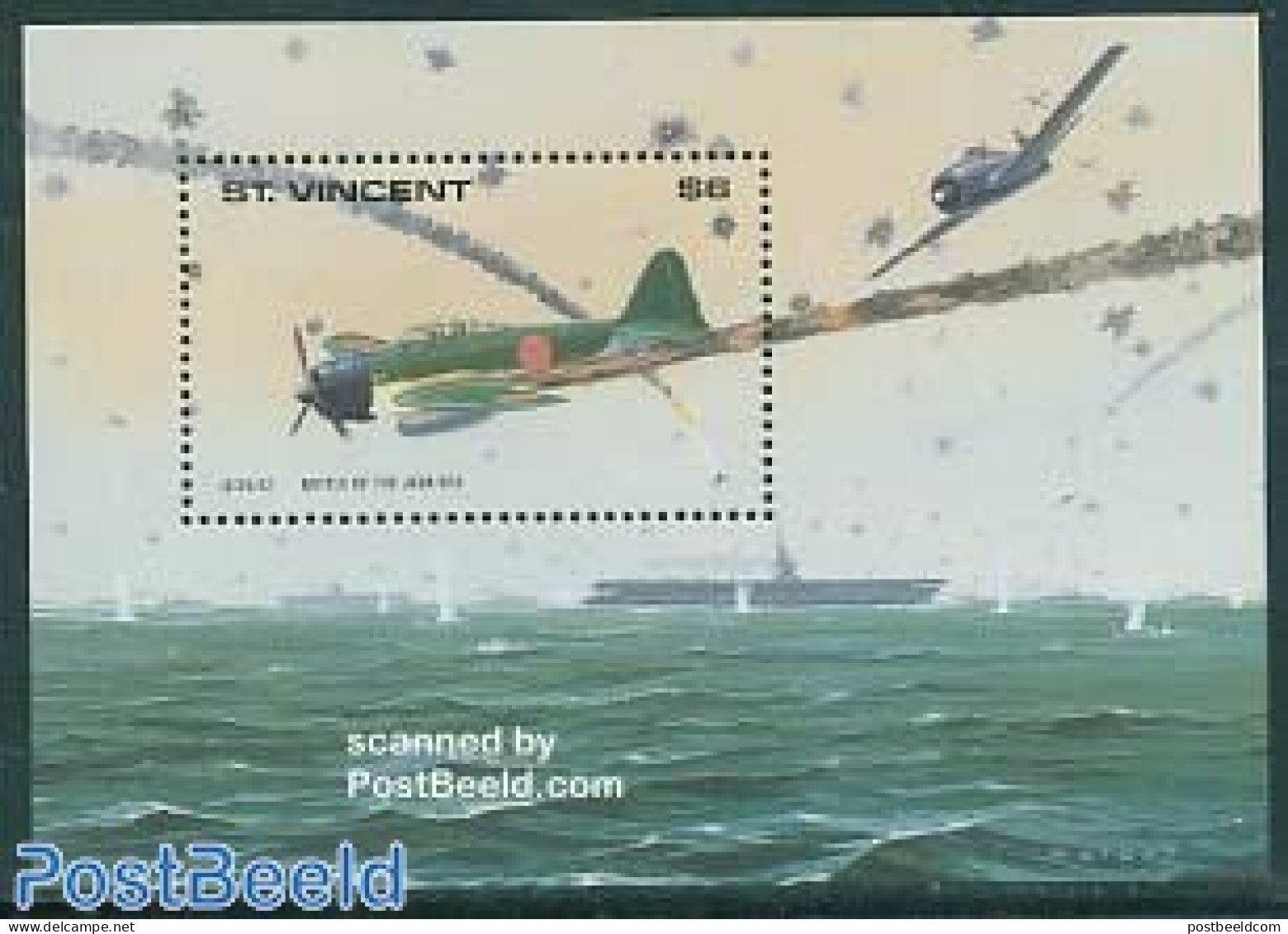 Saint Vincent 1990 Java Sea Battle S/s, Mint NH, History - Transport - World War II - Aircraft & Aviation - Ships And .. - Guerre Mondiale (Seconde)
