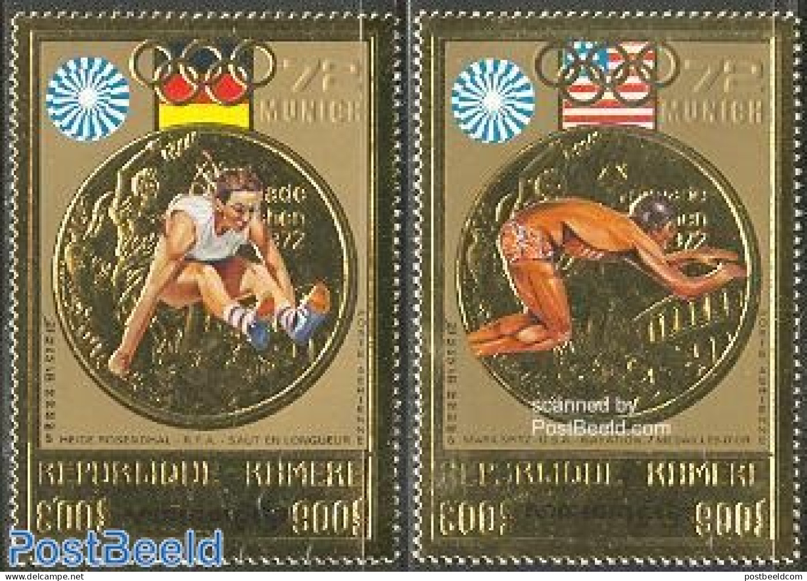 Cambodia 1973 Olympic Games 2v, Gold, Mint NH, Sport - Athletics - Olympic Games - Swimming - Athlétisme
