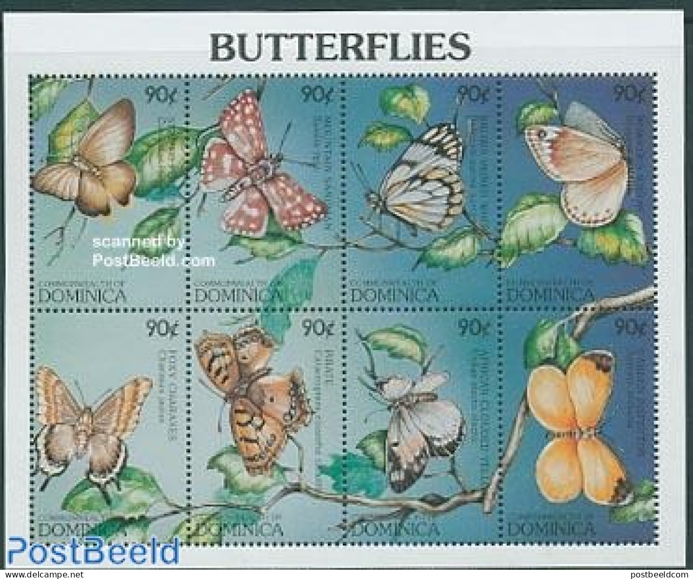 Dominica 1997 Butterflies 8v M/s, Mint NH, Nature - Butterflies - Dominikanische Rep.