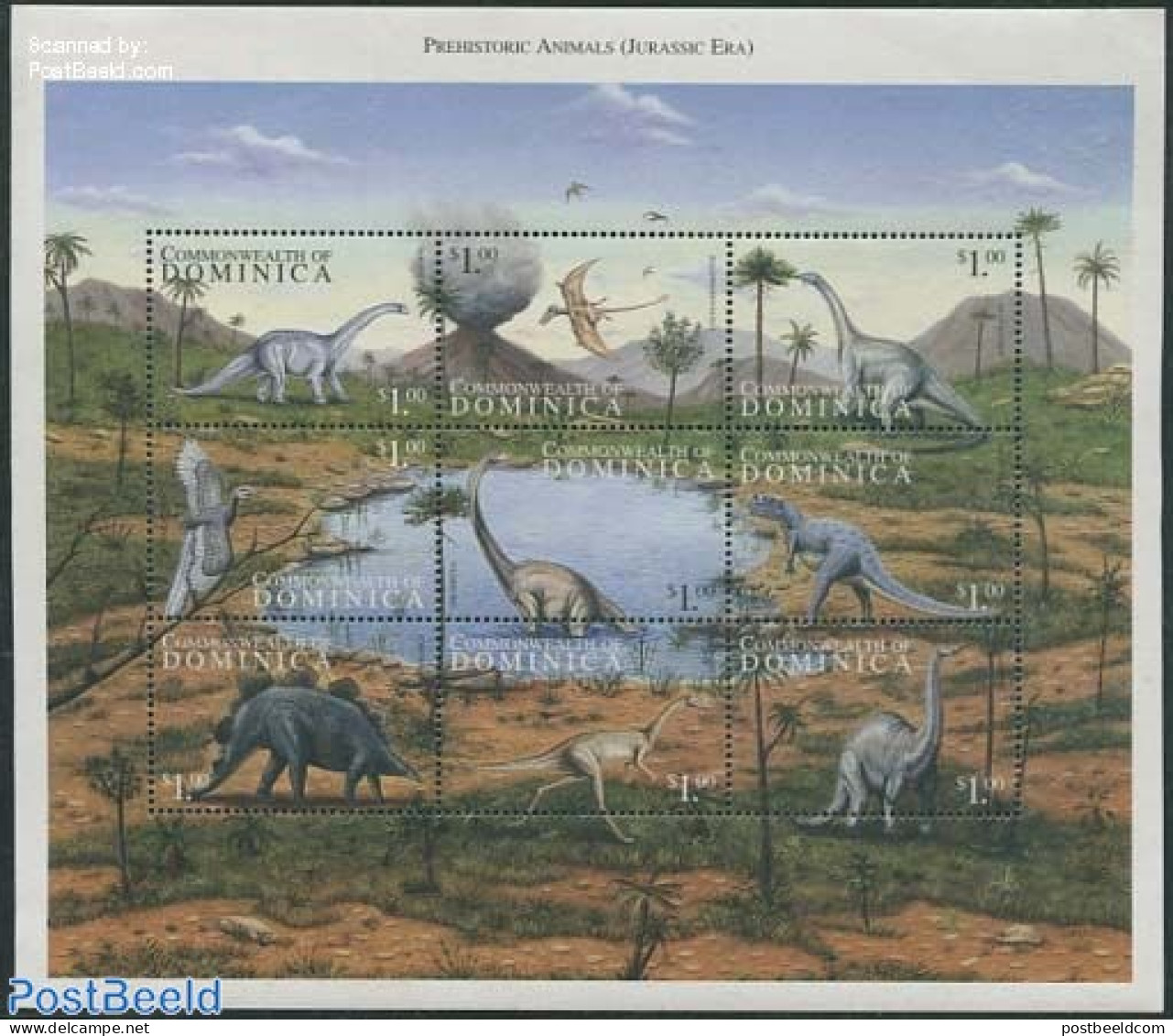 Dominica 1999 Preh. Animals 9v M/s, Mint NH, Nature - Prehistoric Animals - Prehistóricos
