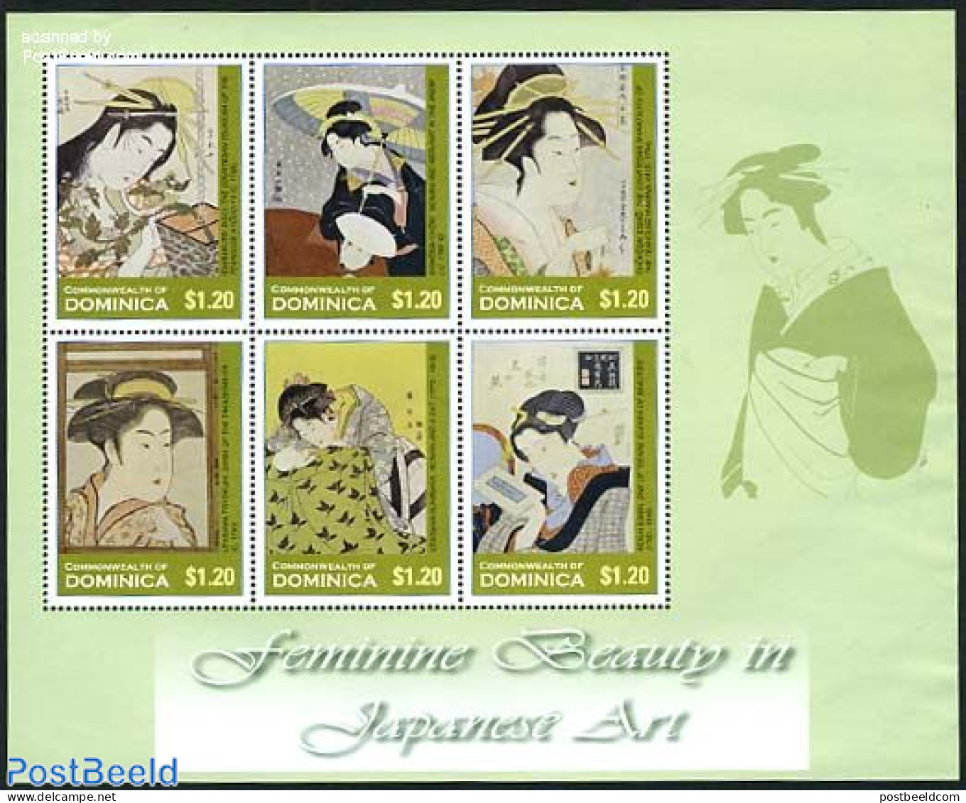 Dominica 2002 Japanese Art 6x1.20 M/s, Mint NH, Art - East Asian Art - Paintings - República Dominicana