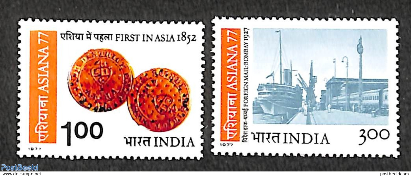 India 1977 ASIANA 2v, Mint NH, Transport - Stamps On Stamps - Ships And Boats - Nuevos