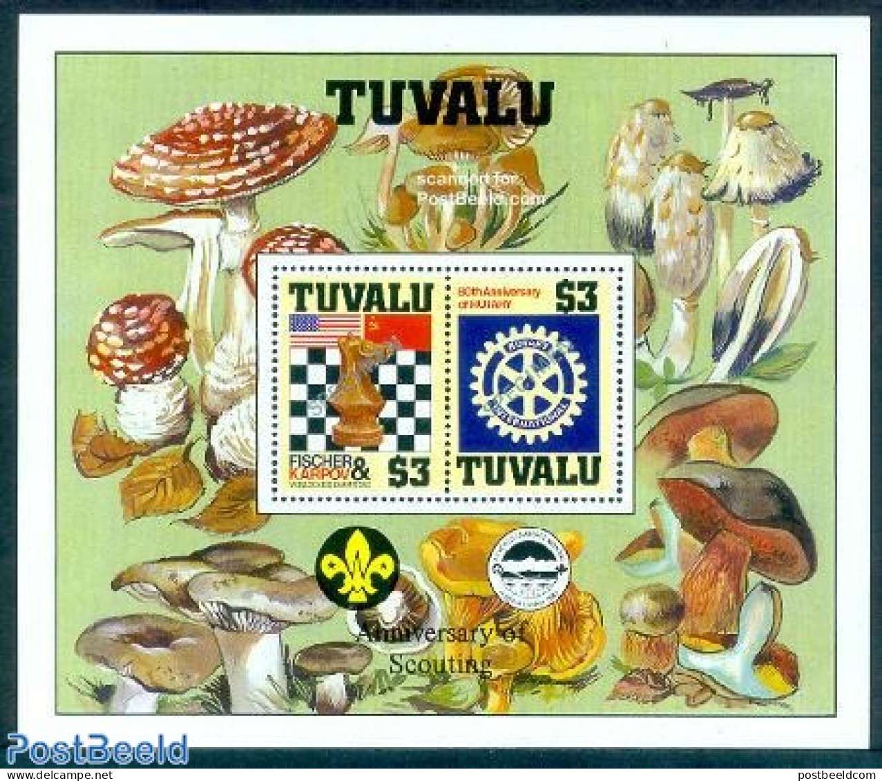 Tuvalu 1986 Chess/Rotary S/s Illustrated With Mushrooms, Mint NH, Nature - Sport - Various - Mushrooms - Chess - Rotary - Funghi
