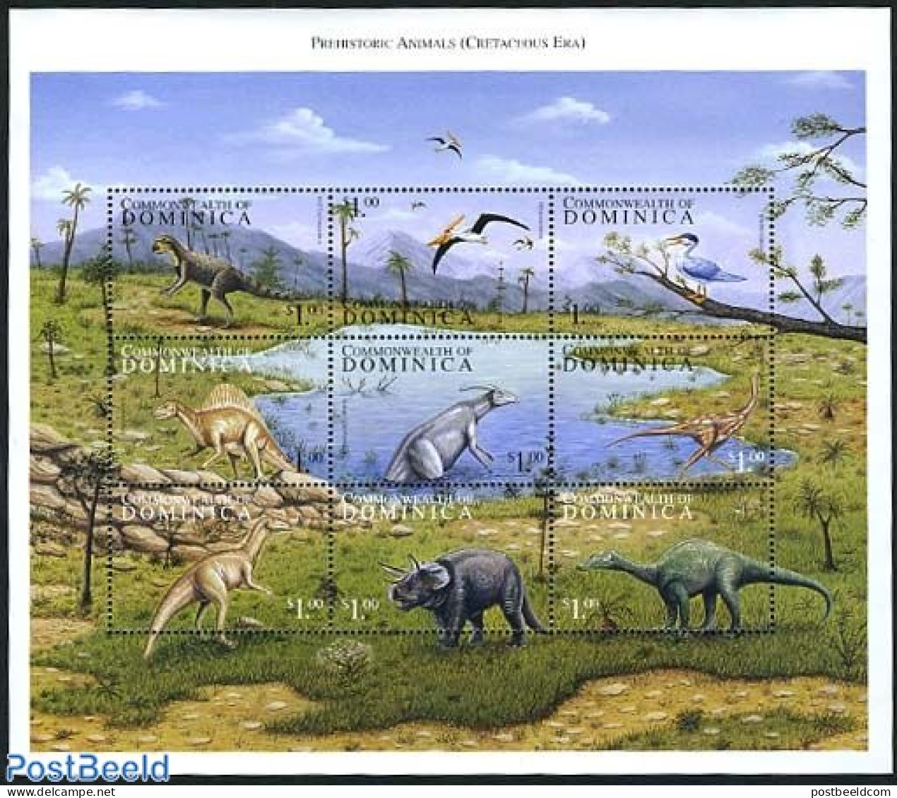 Dominica 1999 Preh. Animals 9v M/s, Mint NH, Nature - Prehistoric Animals - Prehistóricos