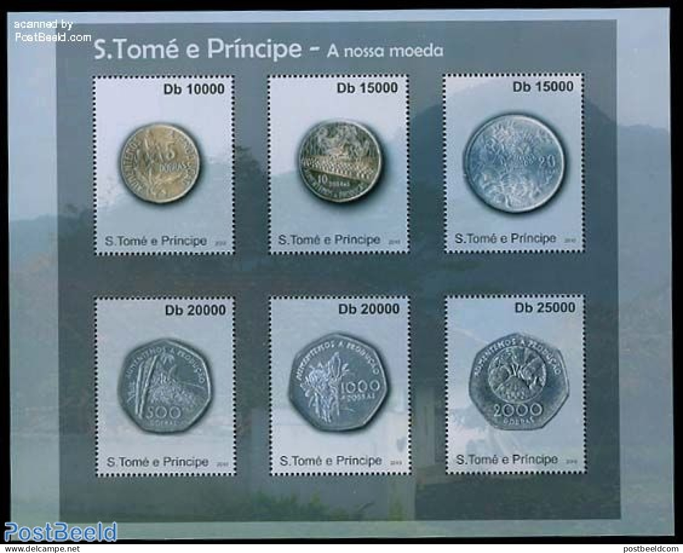 Sao Tome/Principe 2010 Coins 6v M/s, Mint NH, Nature - Various - Flowers & Plants - Poultry - Money On Stamps - Coins