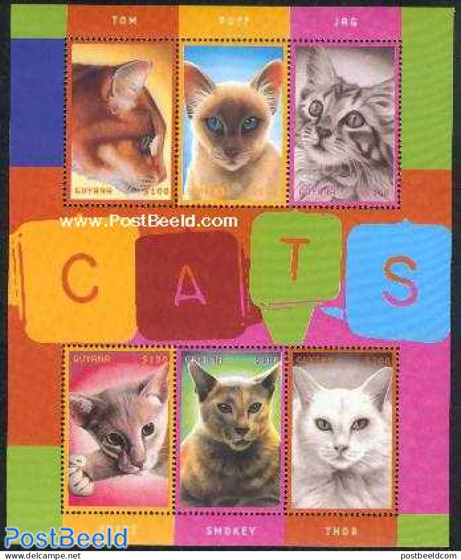 Guyana 2001 Cats In Films 6v M/s, Mint NH, Nature - Performance Art - Cats - Movie Stars - Actors