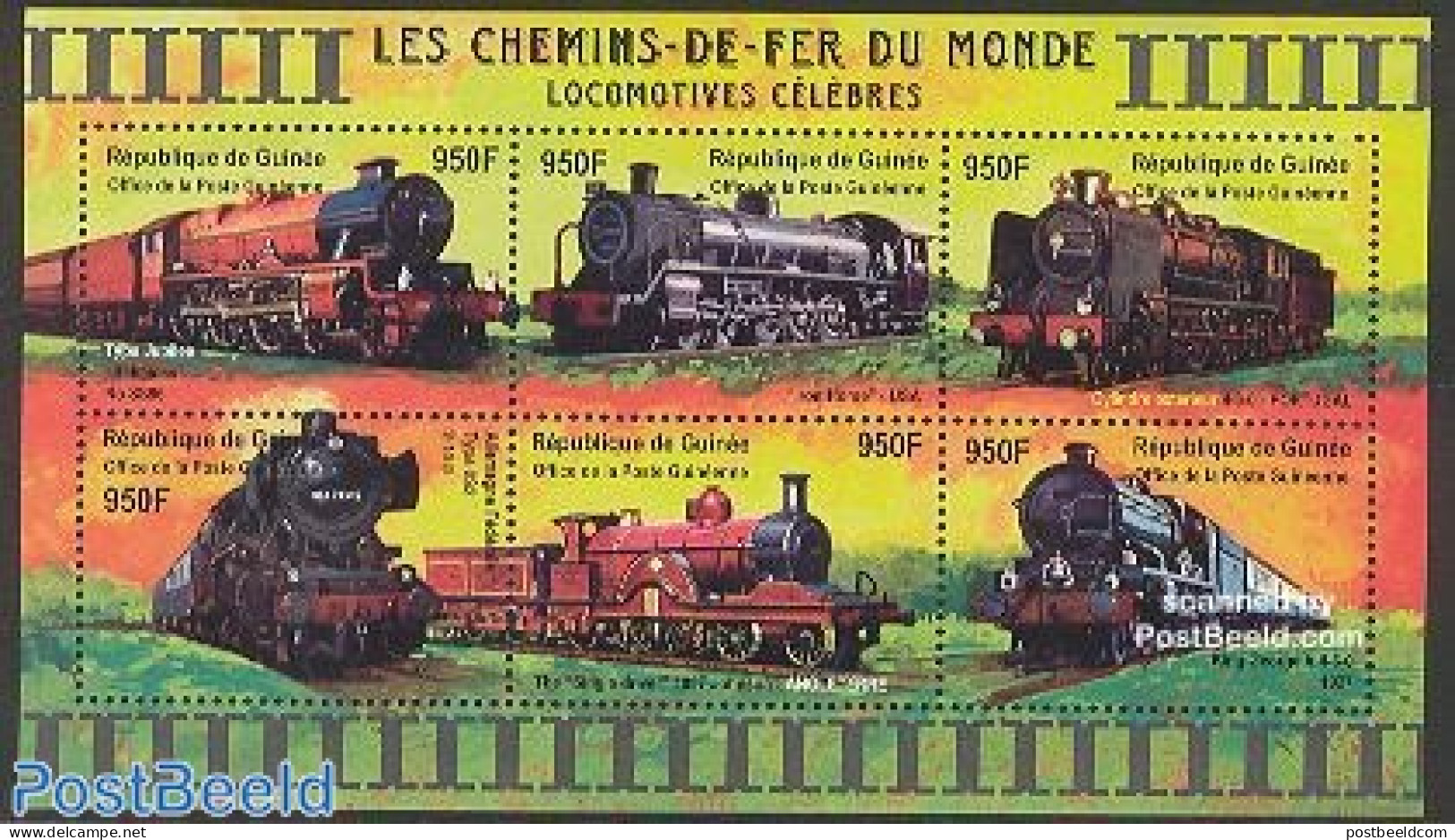 Guinea, Republic 2001 Locomotives 6v M/s, Mint NH, Transport - Railways - Treni