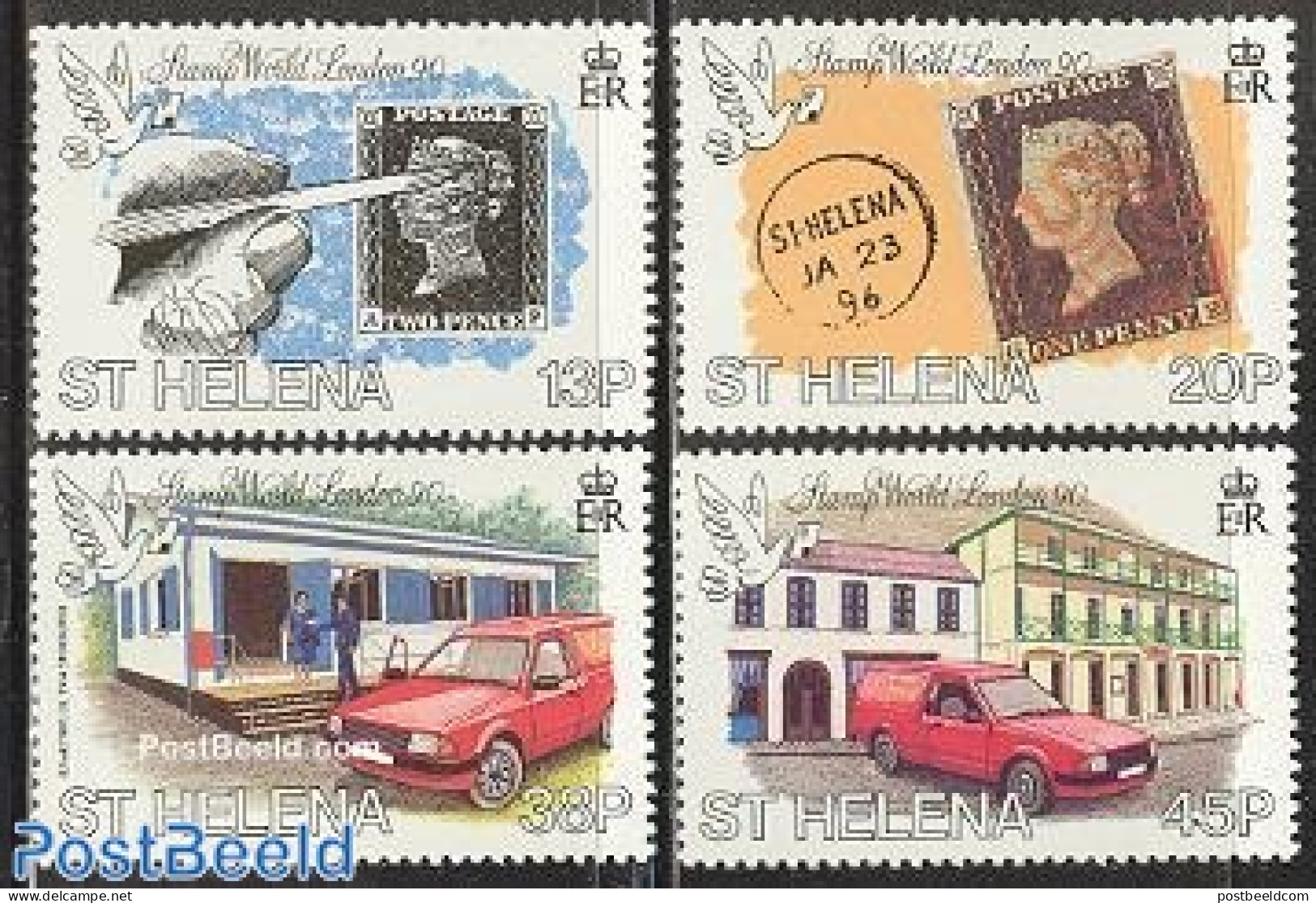 Saint Helena 1990 Stamp World London 1990 4v, Mint NH, Post - Stamps On Stamps - Post