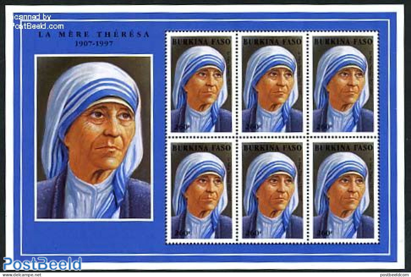 Burkina Faso 1998 Mother Theresa M/s, Mint NH, History - Nobel Prize Winners - Nobel Prize Laureates