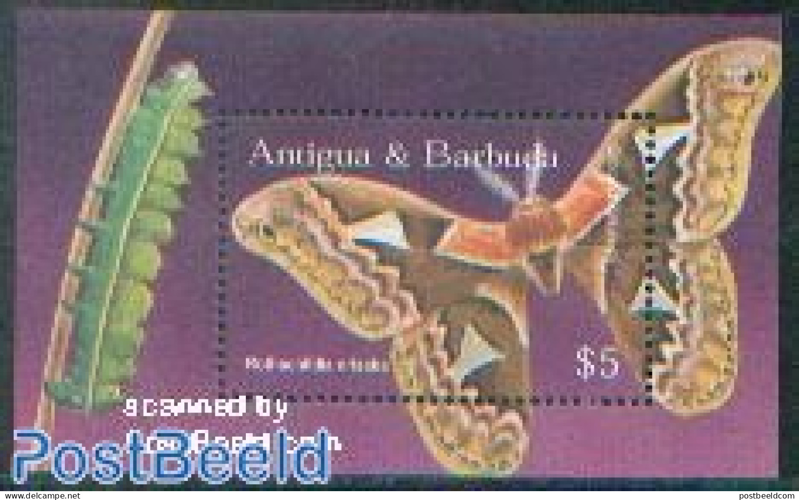 Antigua & Barbuda 2002 Orizaba Silk Moth S/s, Mint NH, Nature - Butterflies - Antigua And Barbuda (1981-...)