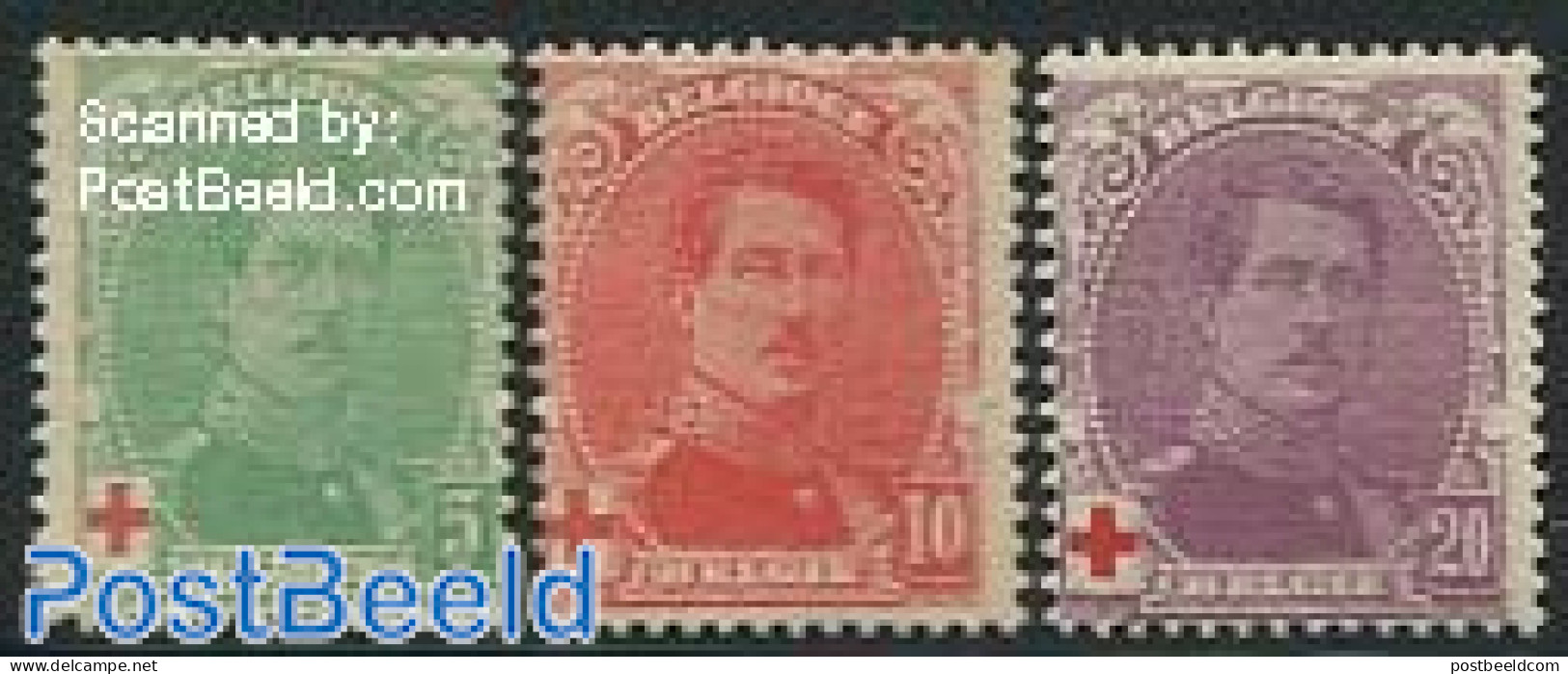 Belgium 1914 Red Cross 3v, King Albert I, Mint NH, Health - Red Cross - Unused Stamps