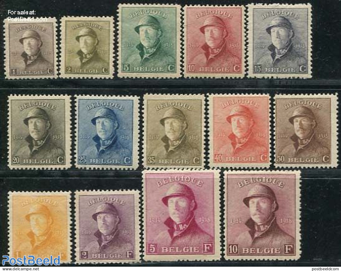 Belgium 1919 Definitives 14v, King Albert I With Helmet, Unused (hinged), History - World War I - Unused Stamps