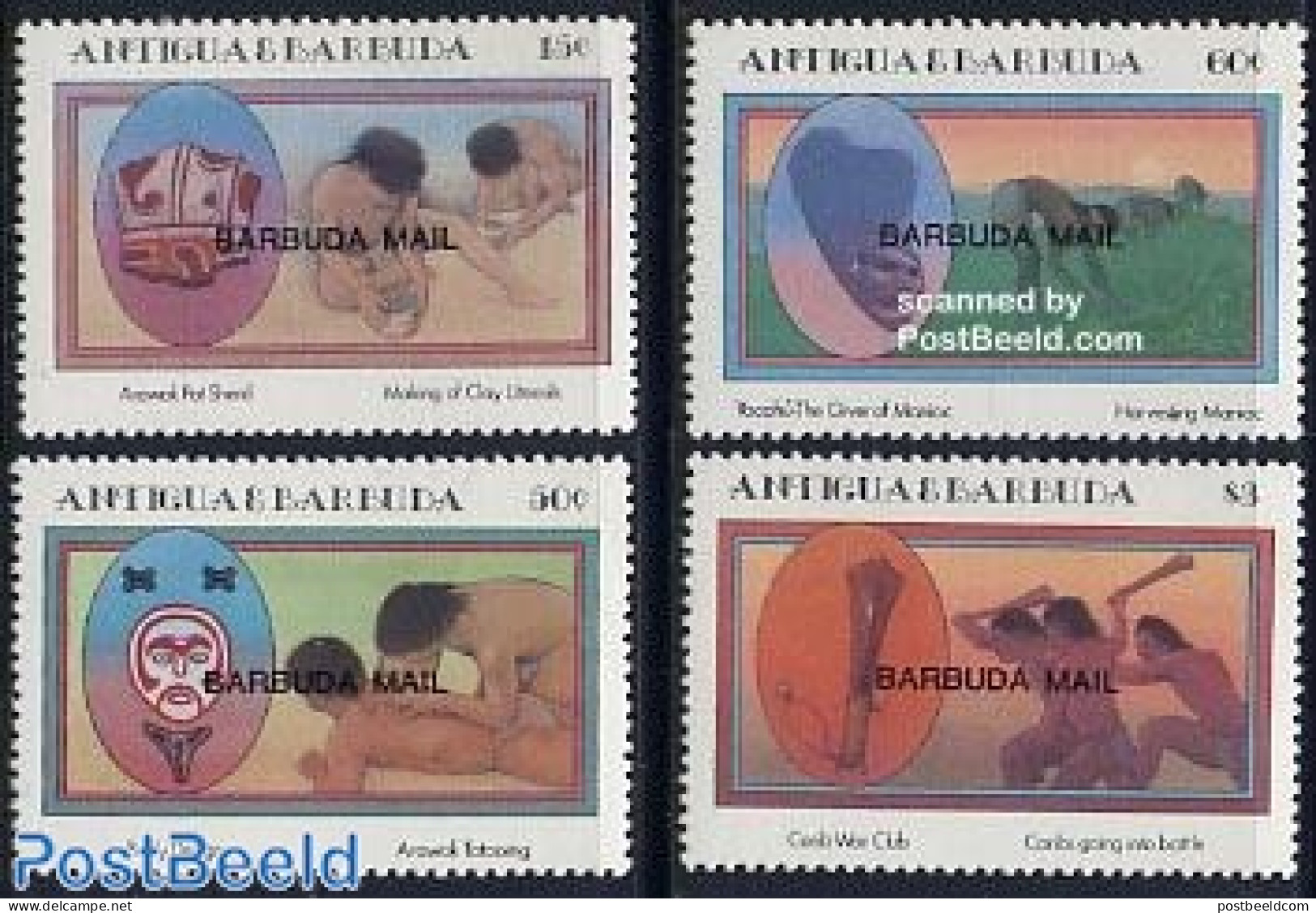 Barbuda 1985 Caribean Indians 4v, Mint NH, History - Nature - Archaeology - Art - Tattoos - Prehistory - Archeologie