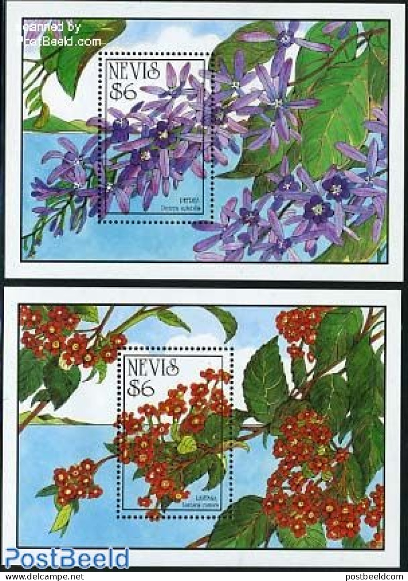 Nevis 1993 Flowers 2 S/s, Mint NH, Nature - Flowers & Plants - St.Kitts And Nevis ( 1983-...)