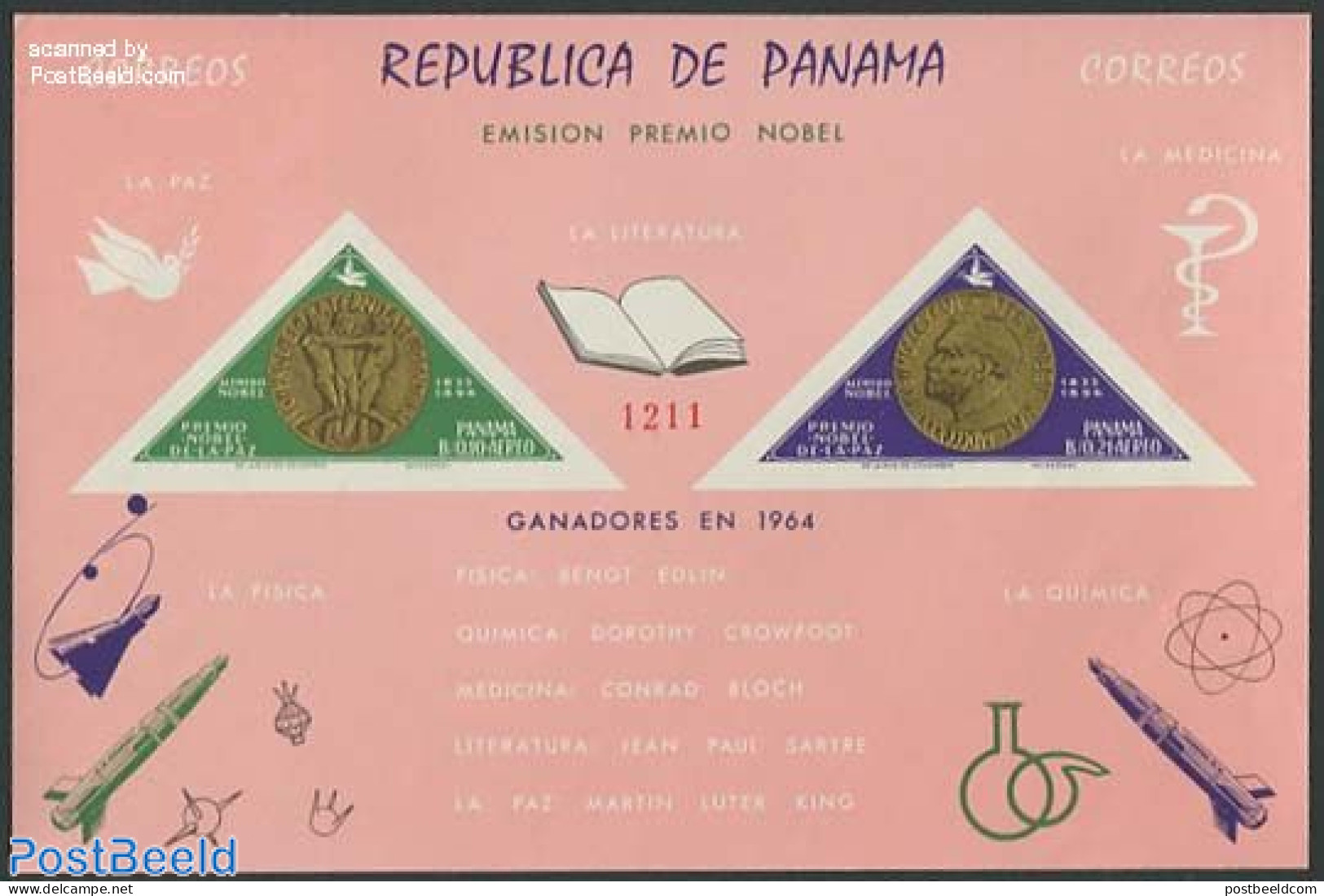 Panama 1965 Nobel Prize Winners S/s Imperforated, Mint NH, History - Nobel Prize Winners - Nobel Prize Laureates