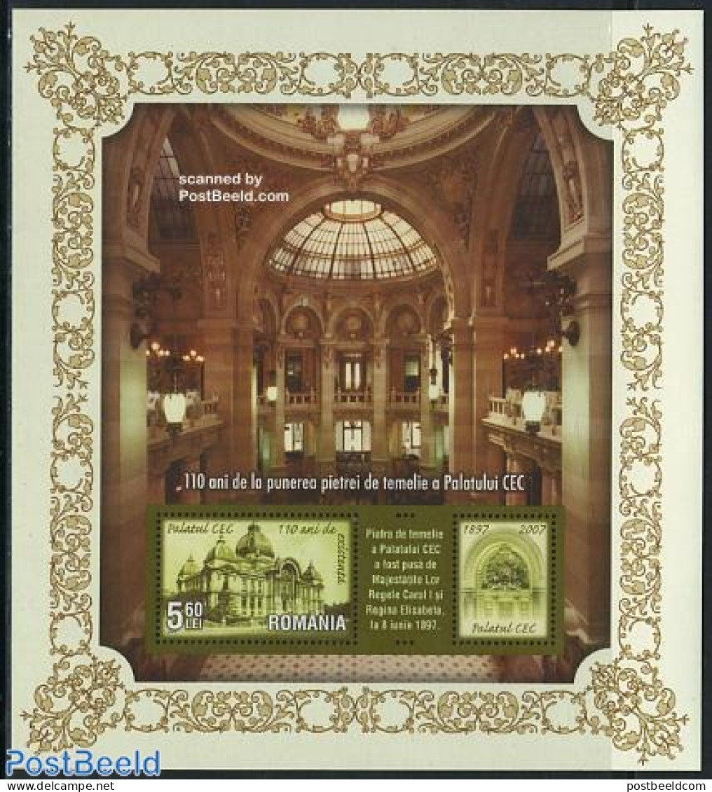 Romania 2007 110 Years Saving Bank S/s, Mint NH, Various - Banking And Insurance - Art - Architecture - Ungebraucht
