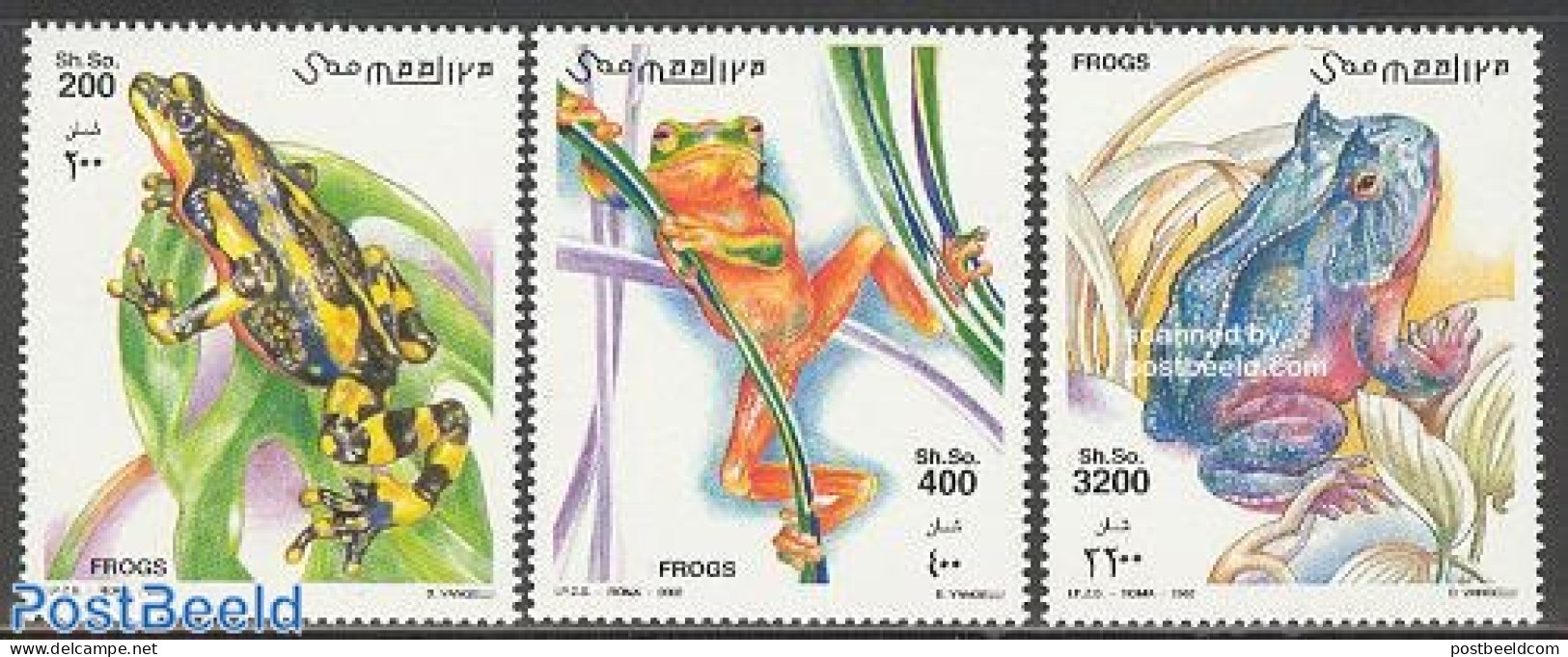 Somalia 2002 Frogs 3v, Mint NH, Nature - Frogs & Toads - Reptiles - Somalia (1960-...)
