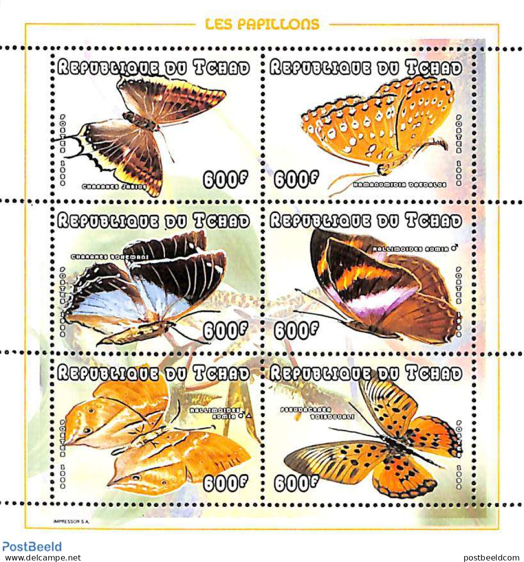 Chad 1998 Butterflies 6v M/s, Mint NH, Nature - Butterflies - Other & Unclassified