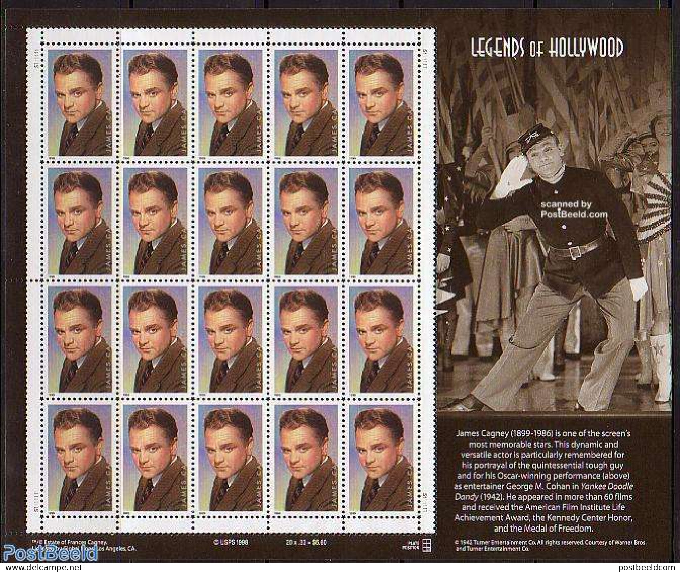 United States Of America 1999 James Cagney M/s, Mint NH, Performance Art - Movie Stars - Unused Stamps