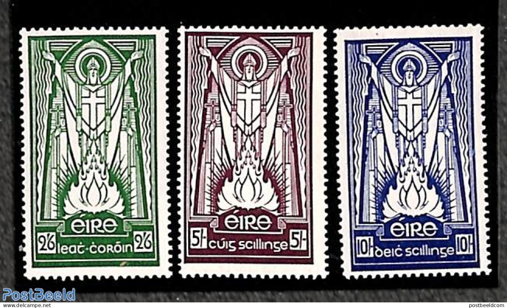 Ireland 1937 Definitives 3v (signed With Attest), Mint NH, Religion - Transport - Religion - Fire Fighters & Prevention - Ungebraucht