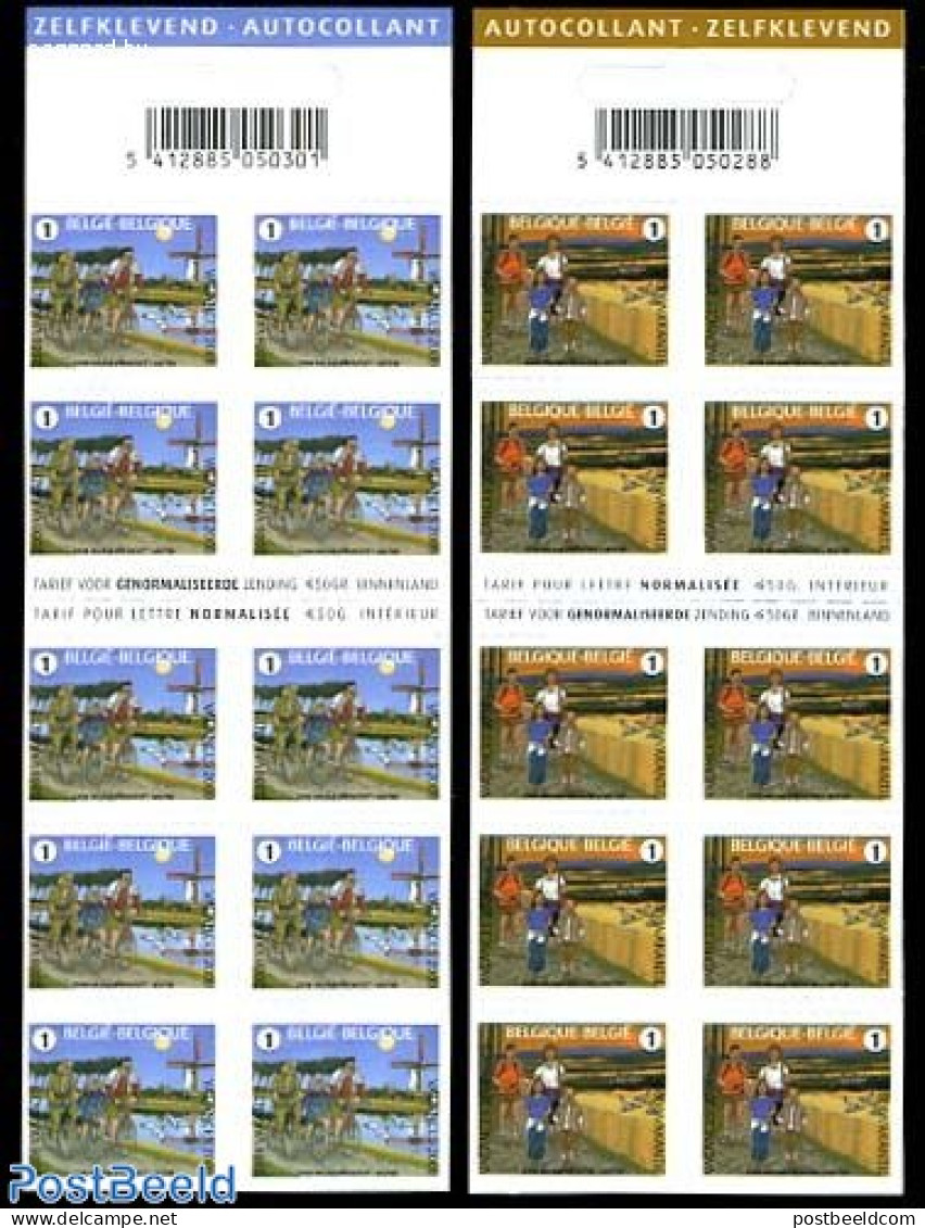 Belgium 2008 Summer 2 Foil Booklets, Mint NH, Sport - Various - Cycling - Stamp Booklets - Mills (Wind & Water) - Nuevos