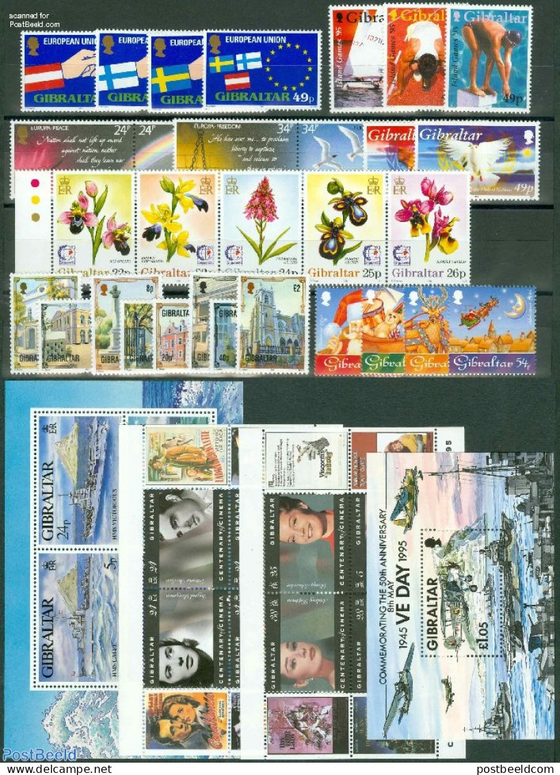 Gibraltar 1995 Yearset 1995, Complete, 30v + 4s/s, Mint NH, Various - Yearsets (by Country) - Ohne Zuordnung