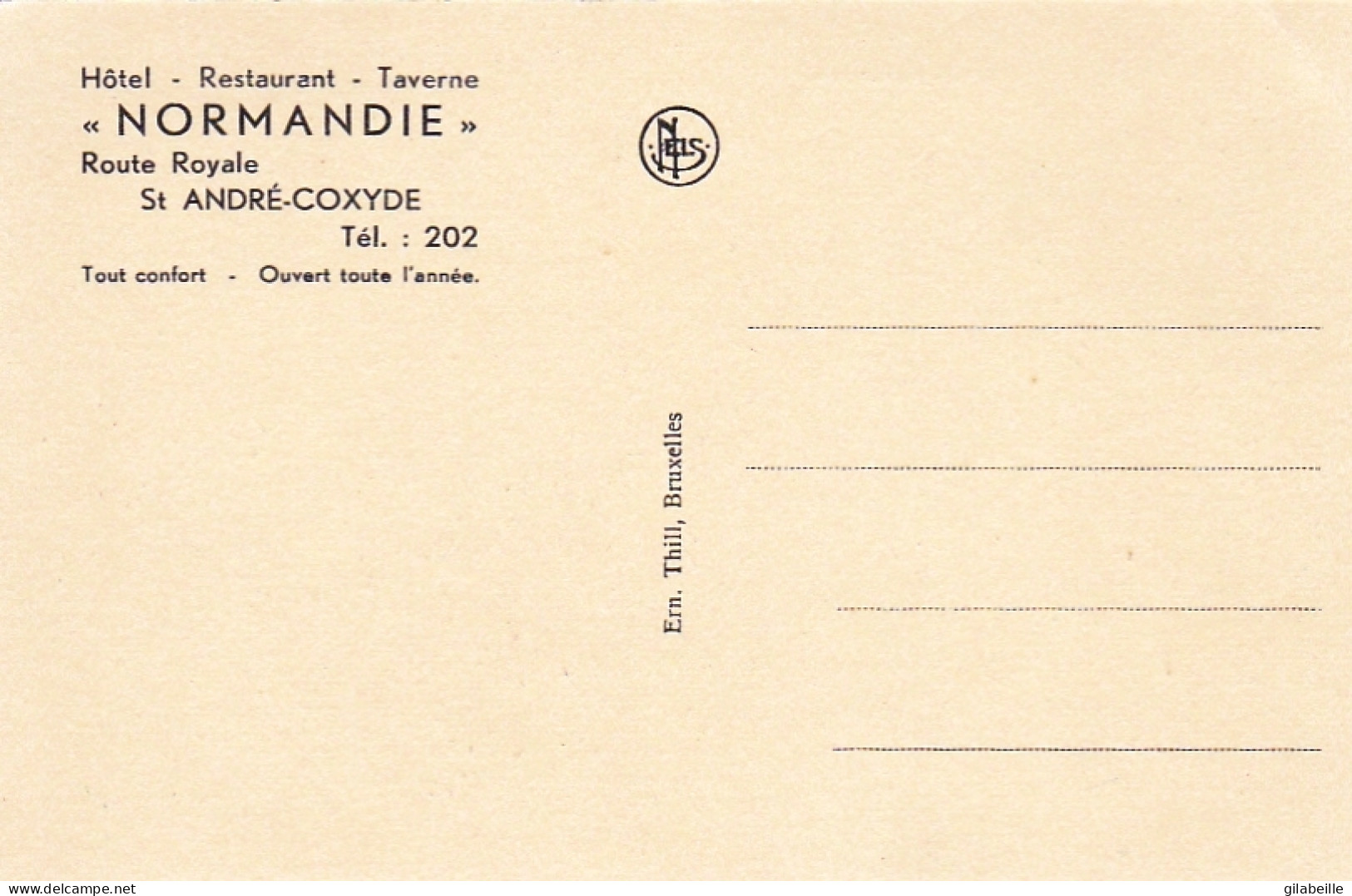 COXYDE - KOKSIJDE -   St André - Hotel Restaurant "Normandie " - Route Royale - Koksijde