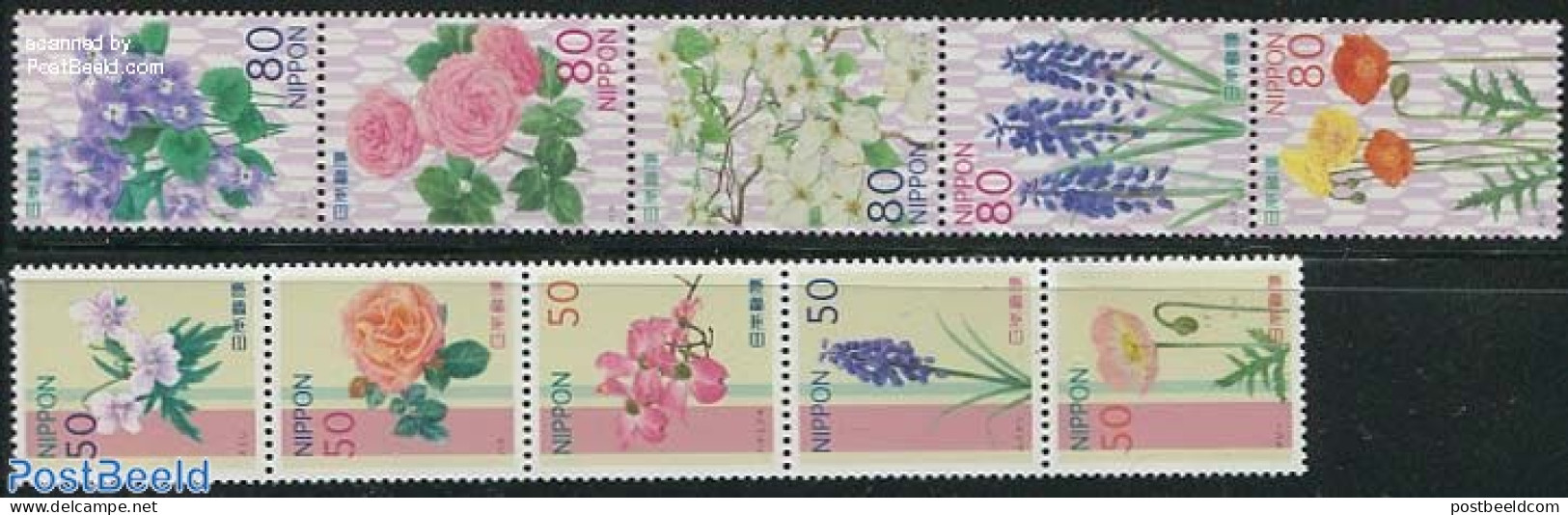 Japan 2012 Spring Flowers 10v (2 X [::::]), Mint NH, Nature - Flowers & Plants - Roses - Neufs