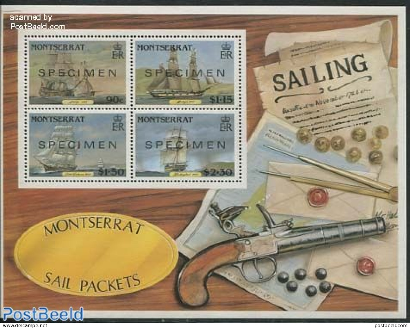 Montserrat 1986 Postal Ships S/s SPECIMEN, Mint NH, Transport - Post - Ships And Boats - Posta