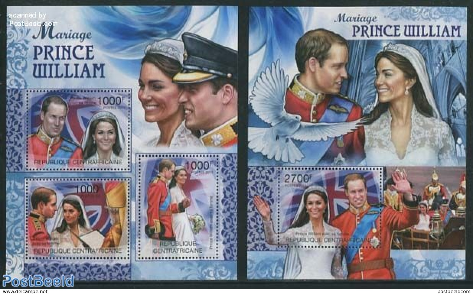 Central Africa 2011 Prince William & Kate Wedding 2 S/s, Mint NH, History - Kings & Queens (Royalty) - Familias Reales