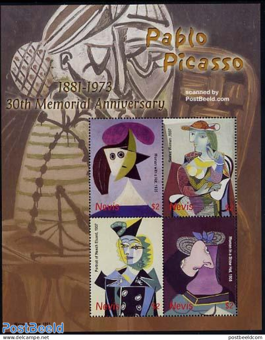 Nevis 2004 Picasso 4v M/s, Mint NH, Art - Modern Art (1850-present) - Pablo Picasso - St.Kitts And Nevis ( 1983-...)