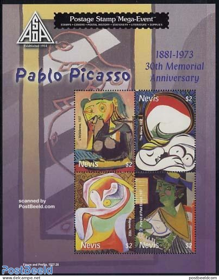 Nevis 2004 Picasso 4v M/s, LArlesienne, Mint NH, Art - Modern Art (1850-present) - Pablo Picasso - St.Kitts-et-Nevis ( 1983-...)
