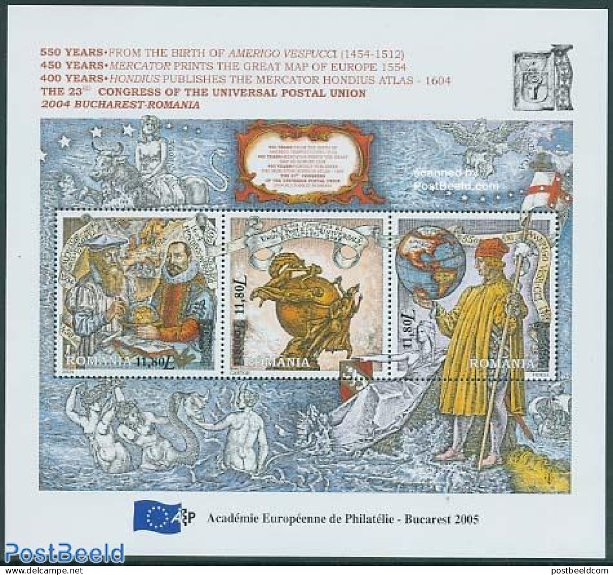 Romania 2005 AEP Day Overprint S/s, Mint NH, History - Various - History - U.P.U. - Globes - Maps - Neufs