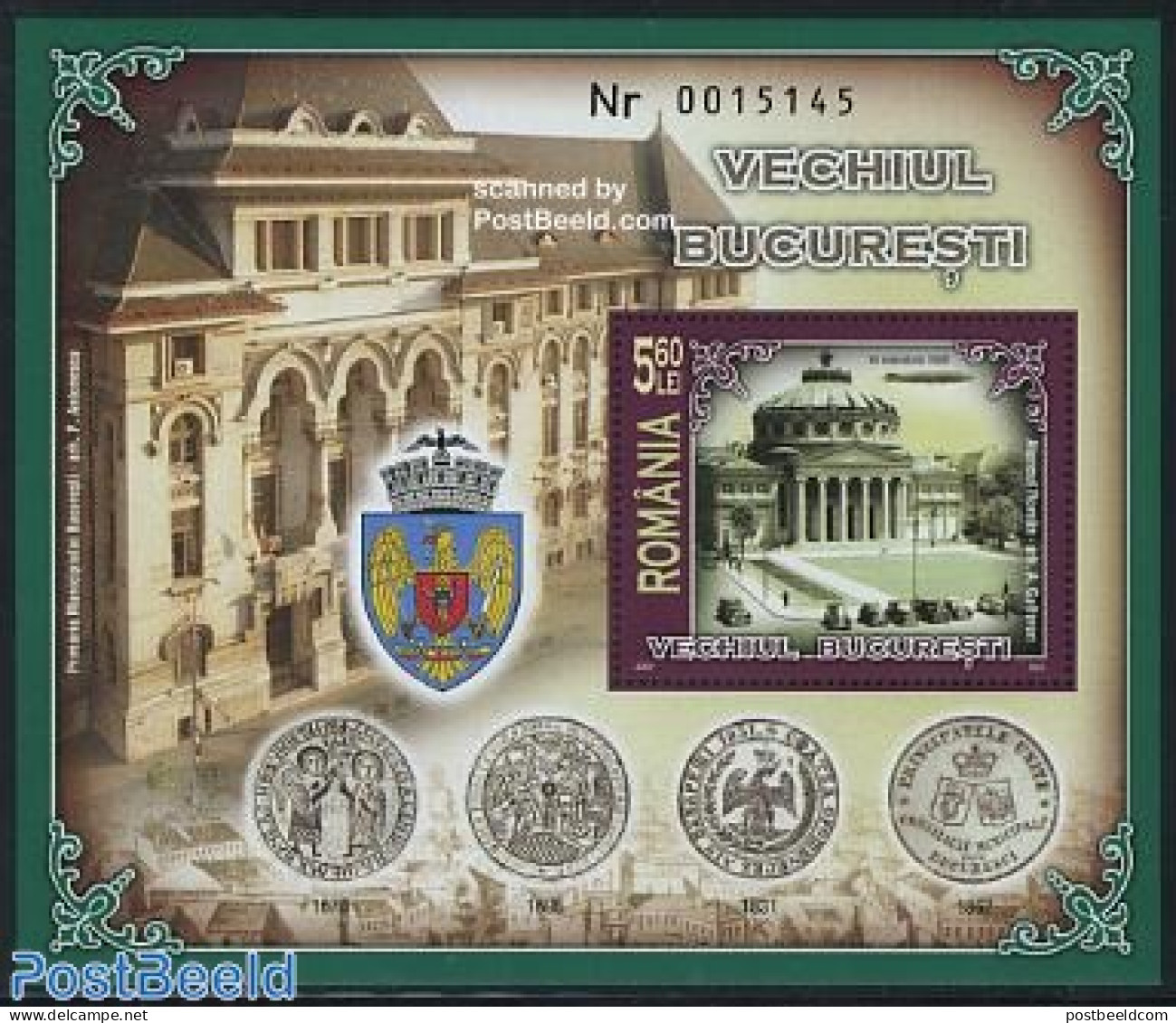 Romania 2007 Old Bucharest S/s, Mint NH, History - Transport - Coat Of Arms - Automobiles - Zeppelins - Art - Architec.. - Unused Stamps