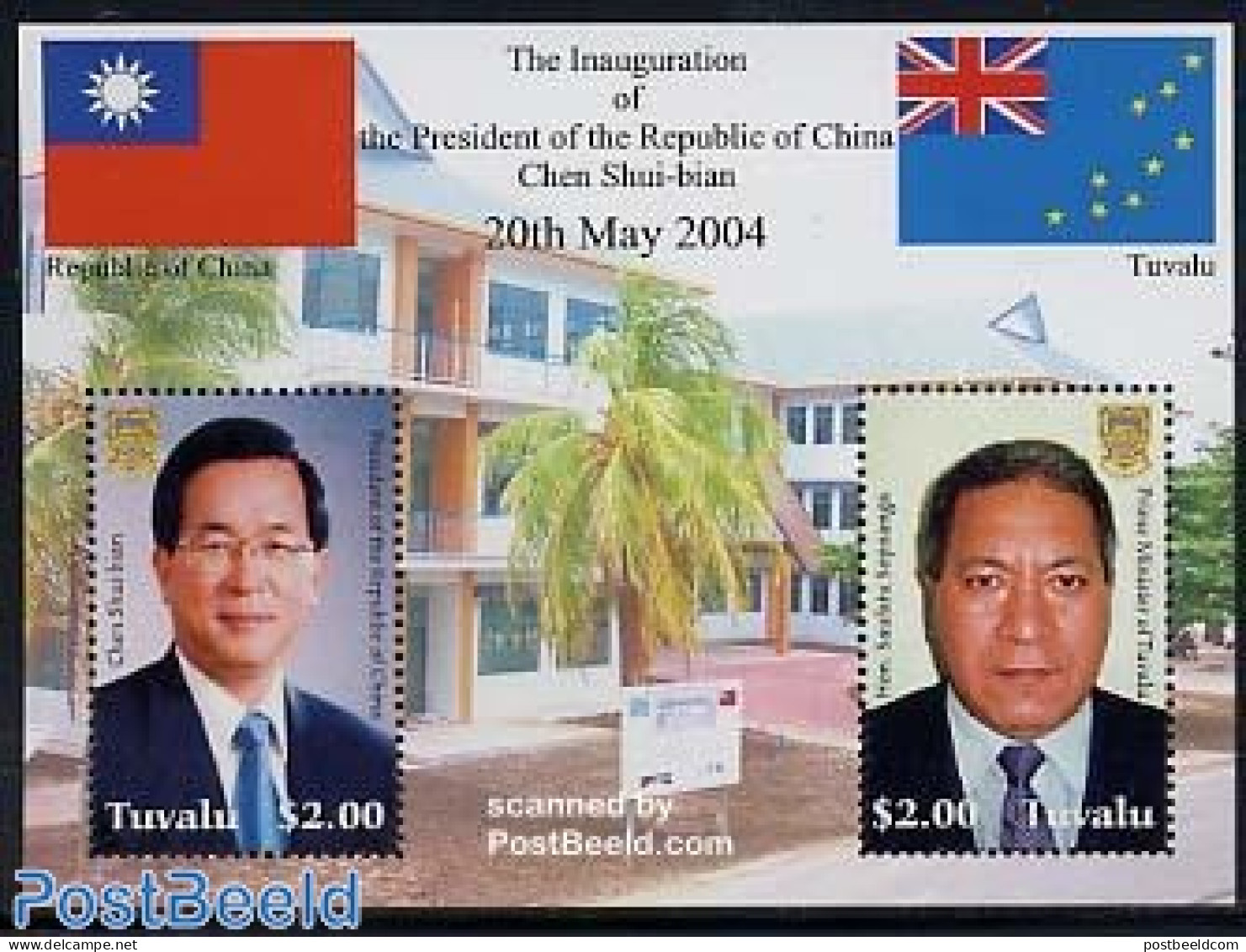 Tuvalu 2004 Relations With China S/s, Mint NH, History - Nature - Flags - Politicians - Trees & Forests - Rotary, Lions Club