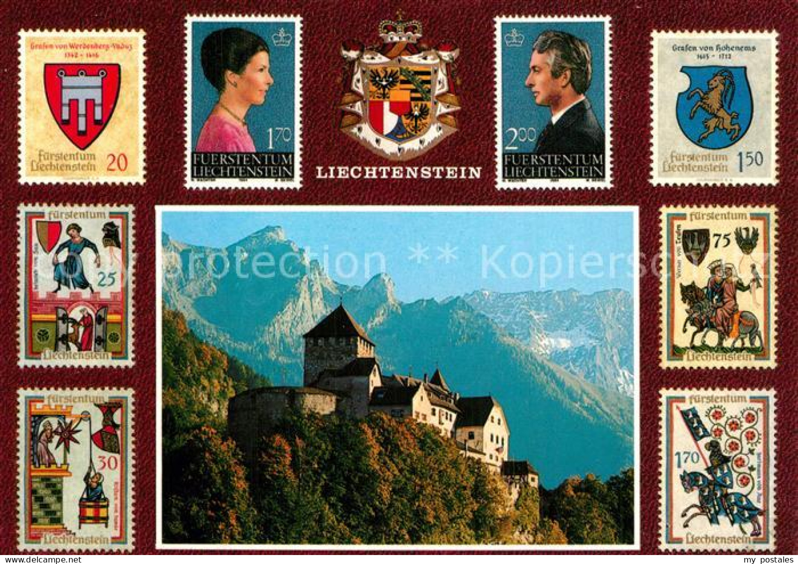 73589367 Liechtenstein  Schloss Vaduz Fuerstenpaar Staatswappen Briefmarken  - Liechtenstein