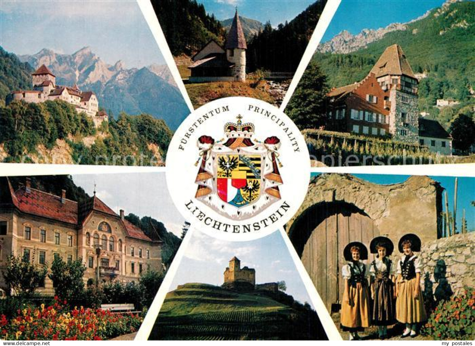 73589366 Liechtenstein  Staatswappen Schloss Vaduz Kapelle Steg Rotes Haus Regie - Liechtenstein