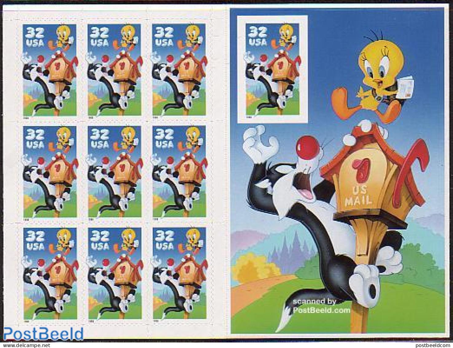 United States Of America 1998 Tweety & Sylvester M/s Imperforated Stamp Right, Mint NH, Art - Comics (except Disney) - Unused Stamps