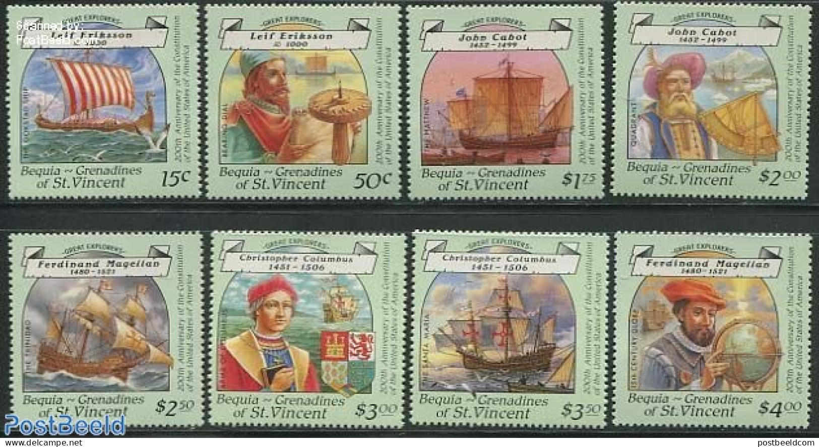 Saint Vincent & The Grenadines 1988 Explorers 8v, Mint NH, History - Transport - Explorers - Ships And Boats - Onderzoekers