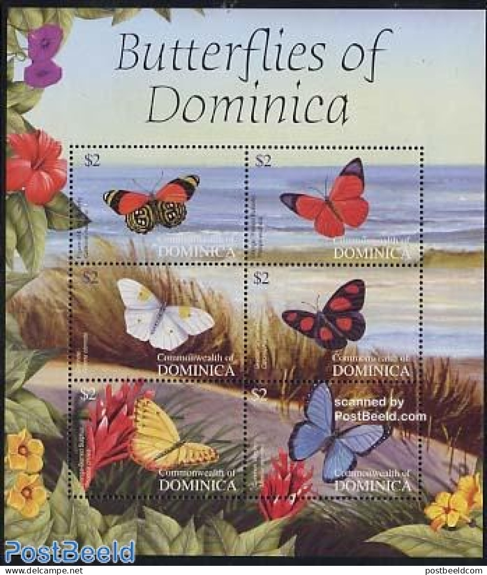 Dominica 2004 Butterflies 6v M/s, Figure Of Eight Butterfly, Mint NH, Nature - Butterflies - Flowers & Plants - Repubblica Domenicana