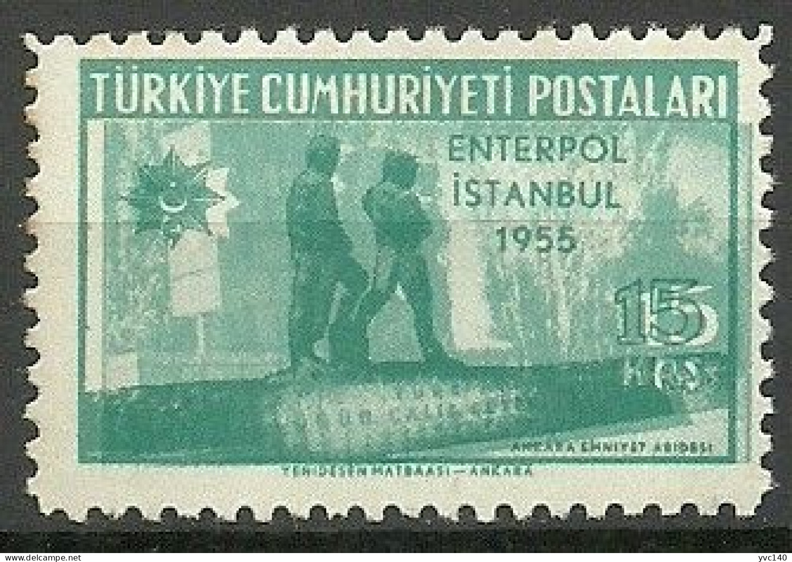 Turkey; 1955 General Assembly Of The International Criminal Police 15 K. ERROR "Shifted Print" - Unused Stamps