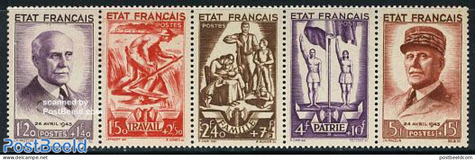 France 1943 Petain 5v [::::], Unused (hinged) - Unused Stamps