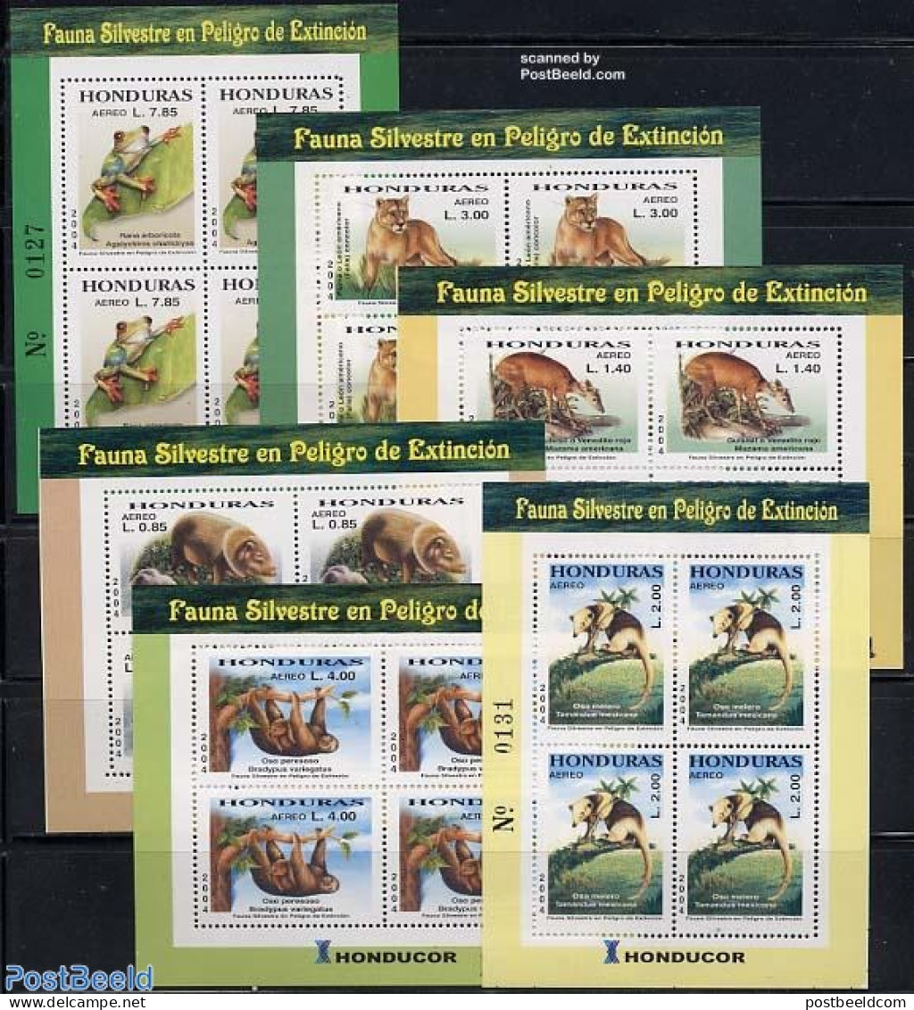 Honduras 2004 Animals 6 S/s, Mint NH, Nature - Animals (others & Mixed) - Cat Family - Frogs & Toads - Reptiles - Honduras