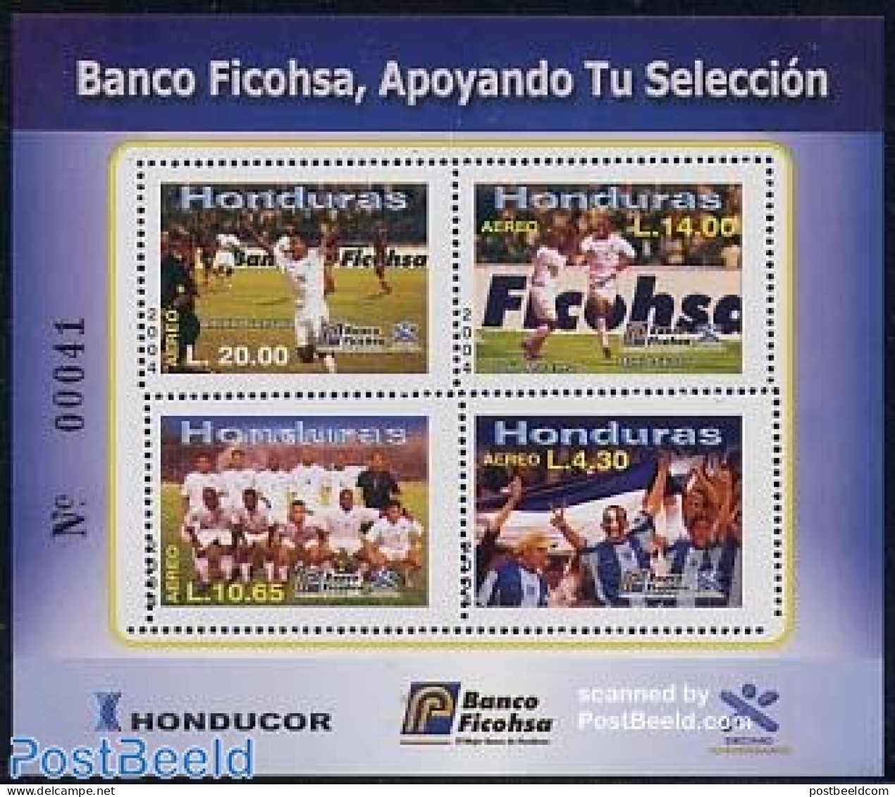 Honduras 2004 Ficohsa Bank, Football 4v M/s, Mint NH, Sport - Various - Football - Banking And Insurance - Honduras