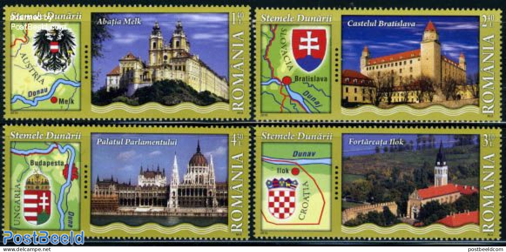 Romania 2010 Danube 4v+tabs, Mint NH, History - Religion - Various - Coat Of Arms - Churches, Temples, Mosques, Synago.. - Nuovi