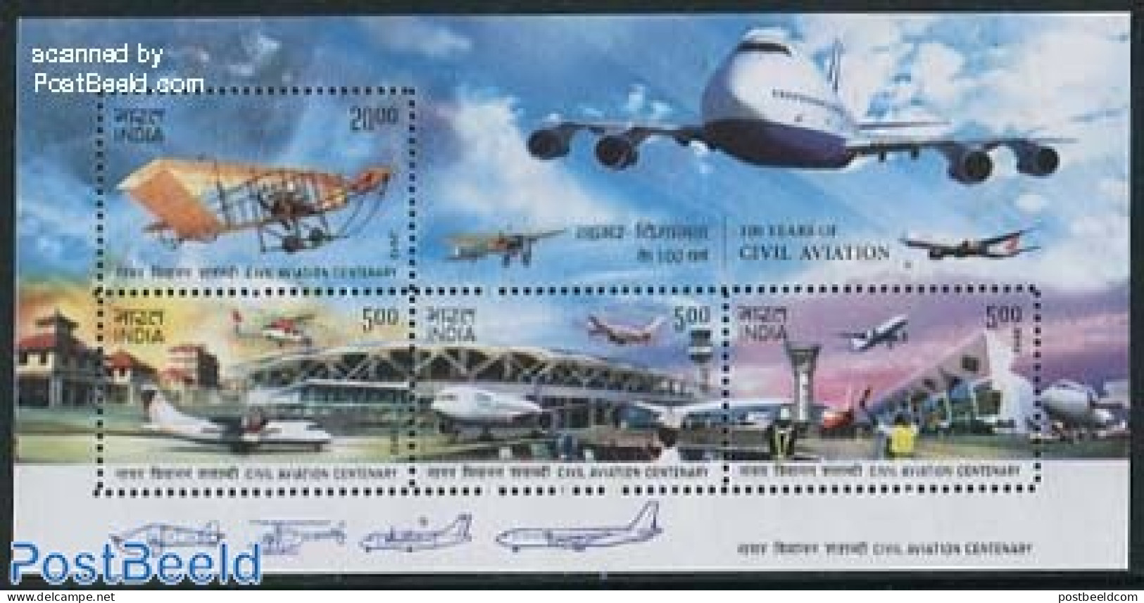India 2012 100 Years Aviation S/s, Mint NH, Transport - Helicopters - Aircraft & Aviation - Nuovi