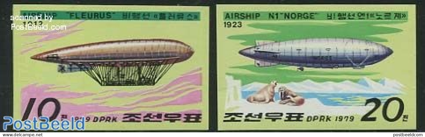 Korea, North 1979 Zeppelins 2v, Imperforated, Mint NH, Nature - Transport - Sea Mammals - Zeppelins - Zeppelins