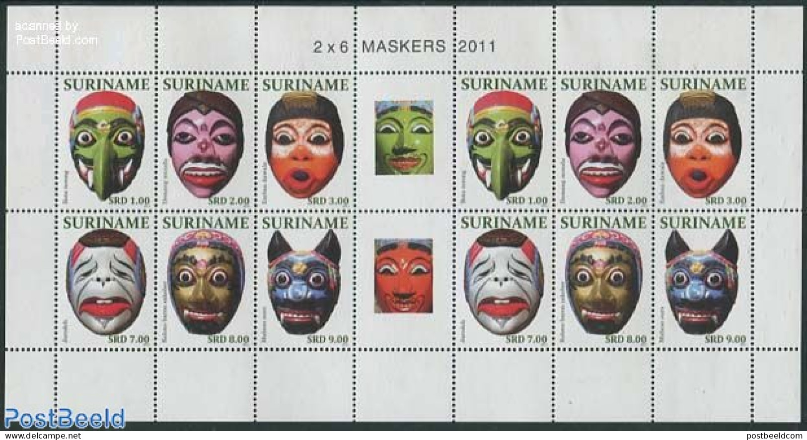 Suriname, Republic 2011 Masks M/s (with 2 Sets), Mint NH, Various - Folklore - Suriname