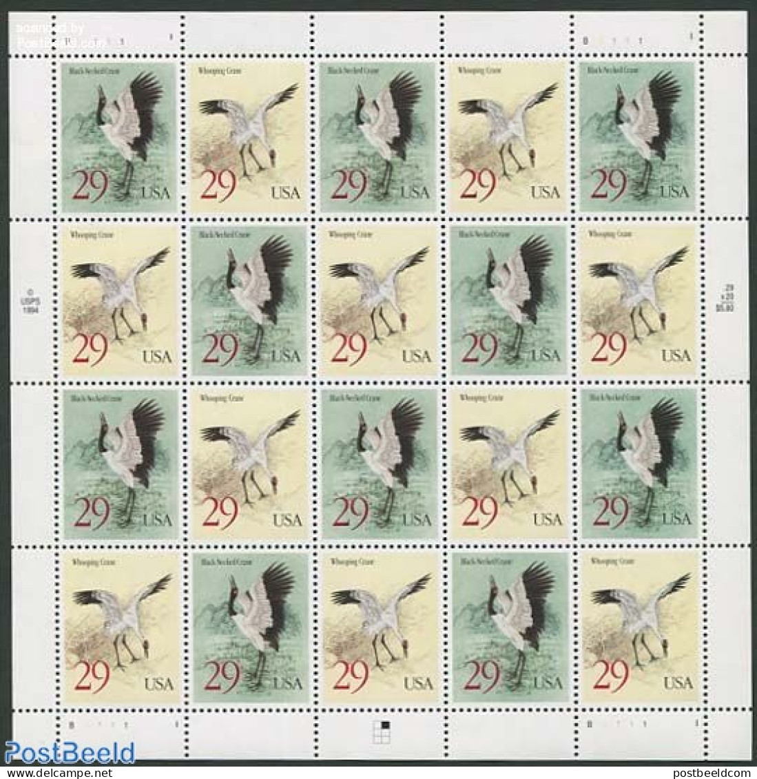 United States Of America 1994 Crane Bird M/s (with 10 Sets), Mint NH, Nature - Birds - Nuevos